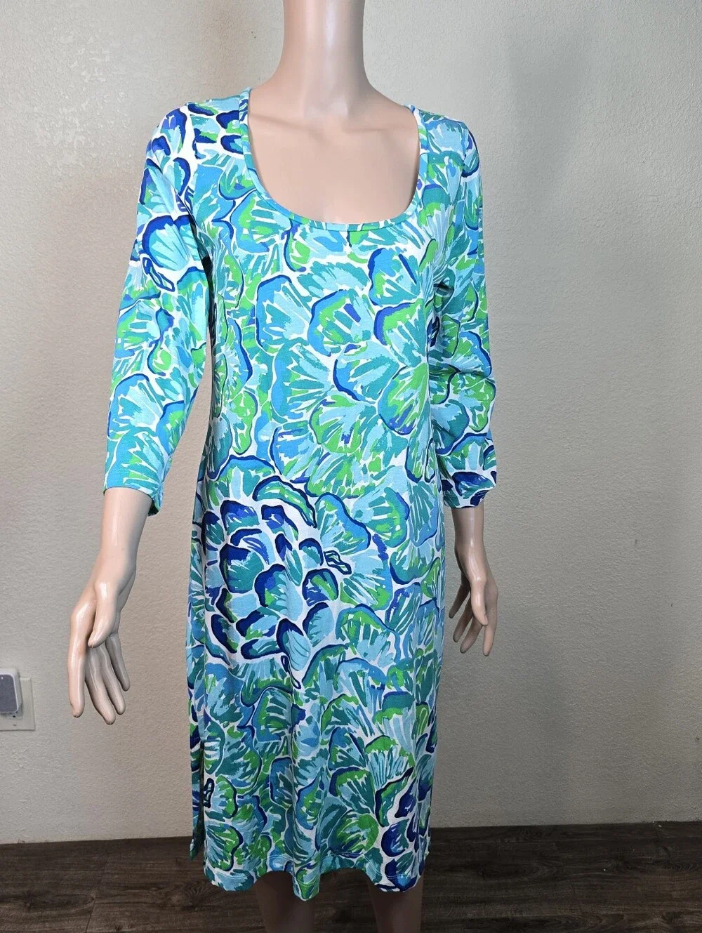 Lilly Pulitzer Women's Kenzie 3/4 Sleeve Cotton Dress Agate Green Lazy River Med - Picture 2 of 10